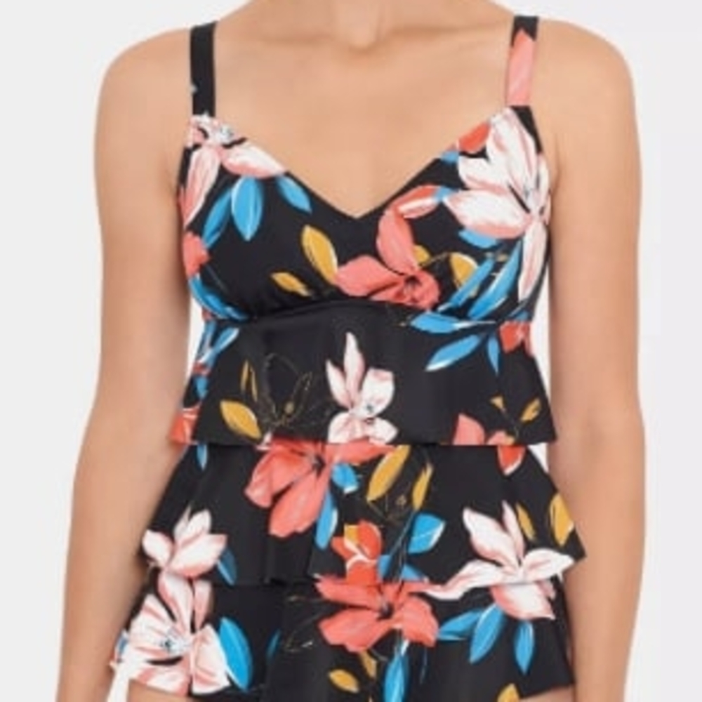 Swim Solutions Floral Tankini Black, Pink, Blue
